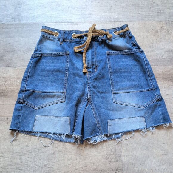Vintage Denim Jeans Shorts Size 28 Blue Tie Front - Picture 1 of 5